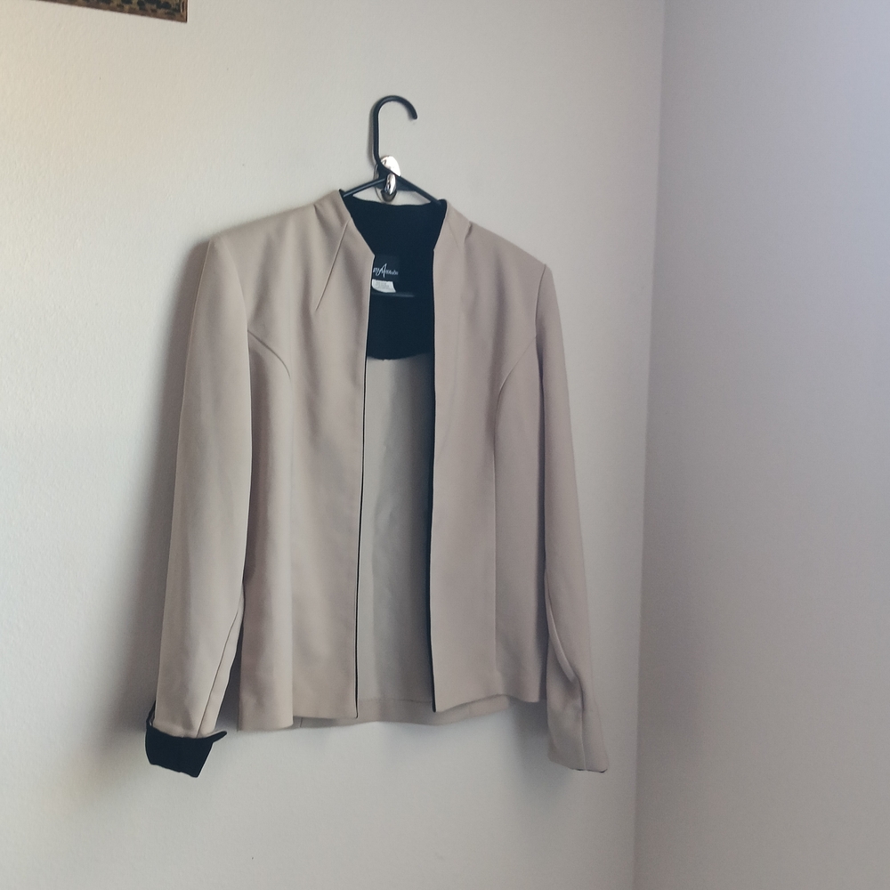 Positive Attitude Blazer Women 10T Tan & Black Versatile Office Academia Vintage
